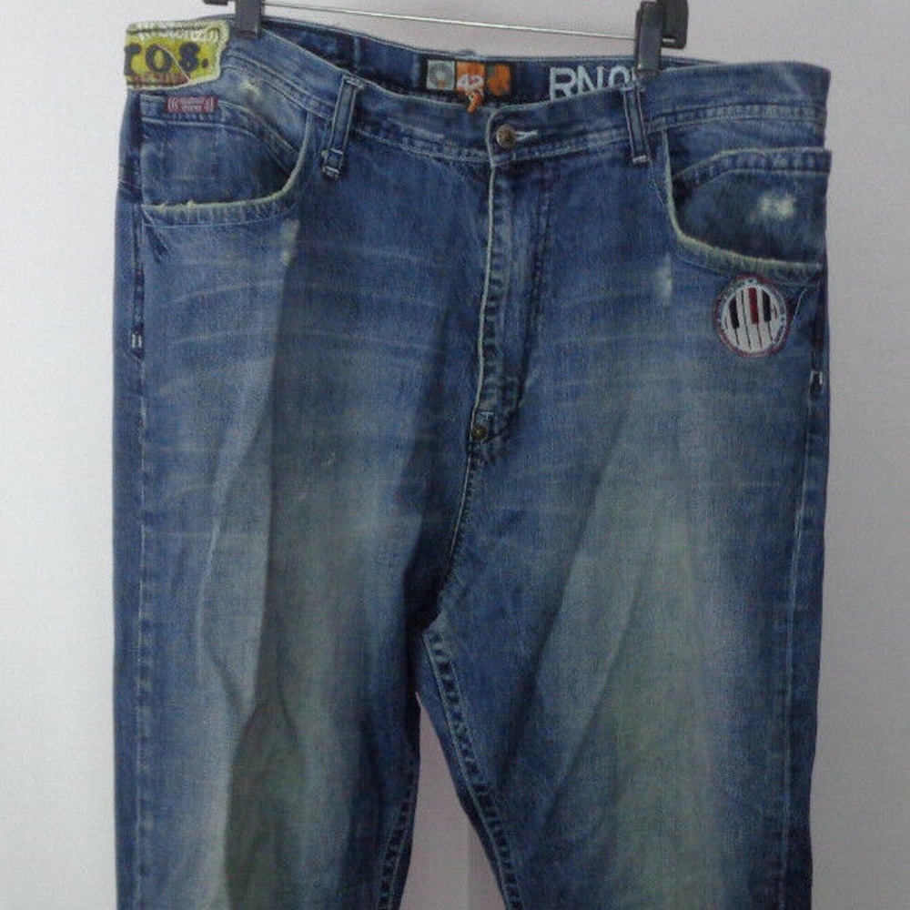 Men's Akademiks Blue Jean Pants 42 Cotton Patches
